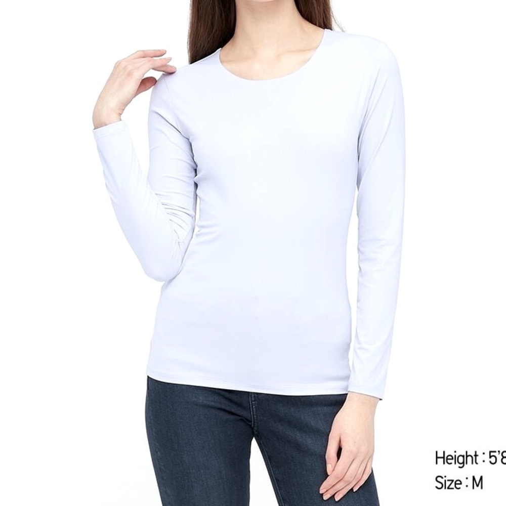 NWT White Uniqlo AIRism UV Protection Crew Long Neck Tshirt size S